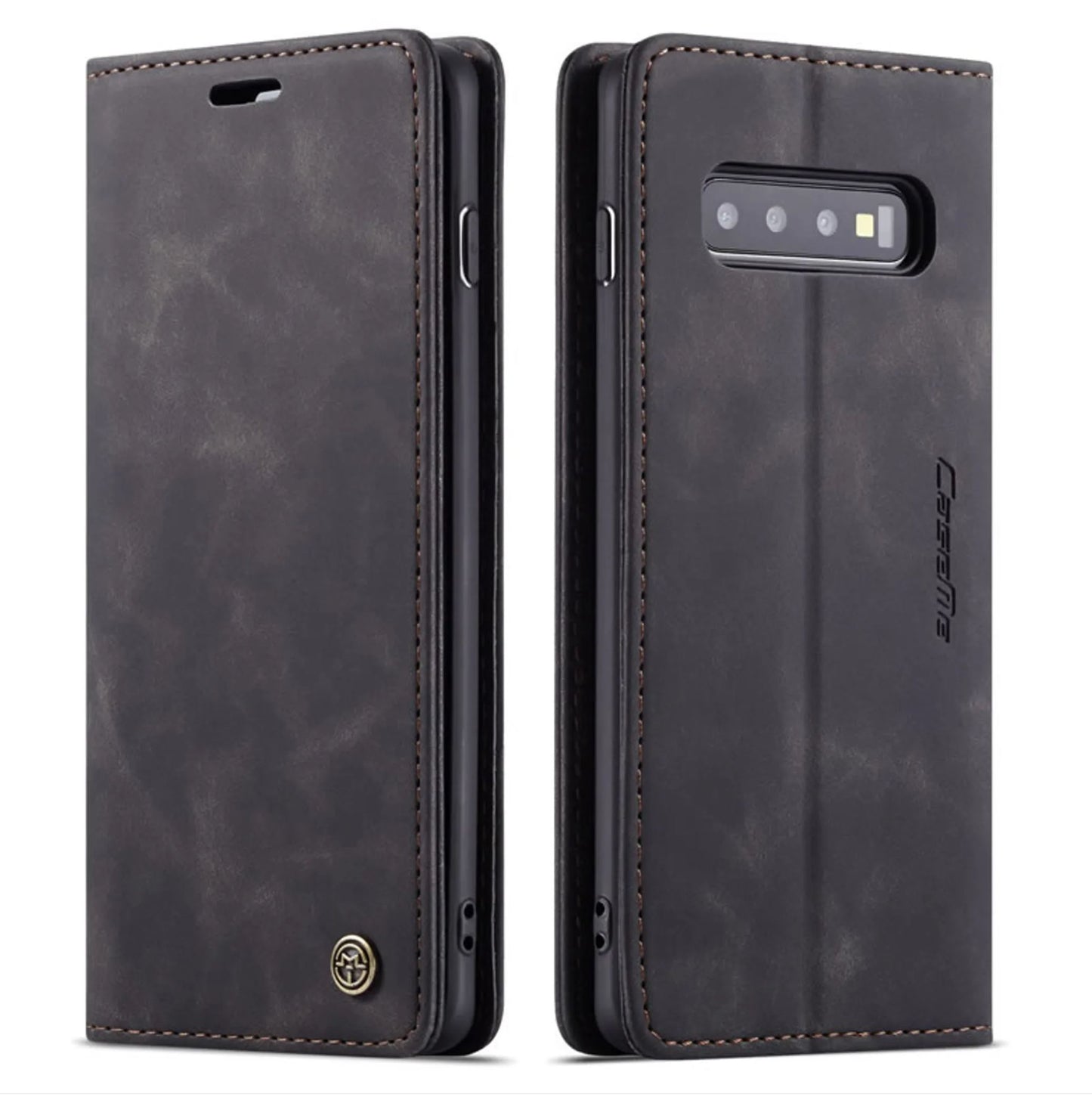 Galaxy S10 Plus Wallet Premium Case Leer - Zwart