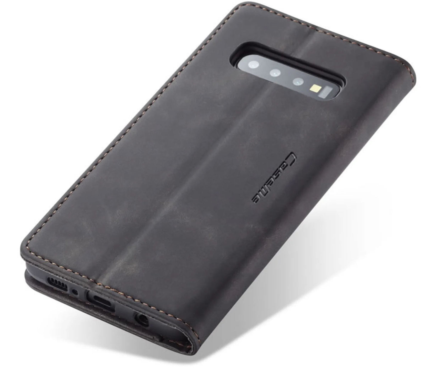 Galaxy S10 Plus Wallet Premium Case Leer - Zwart