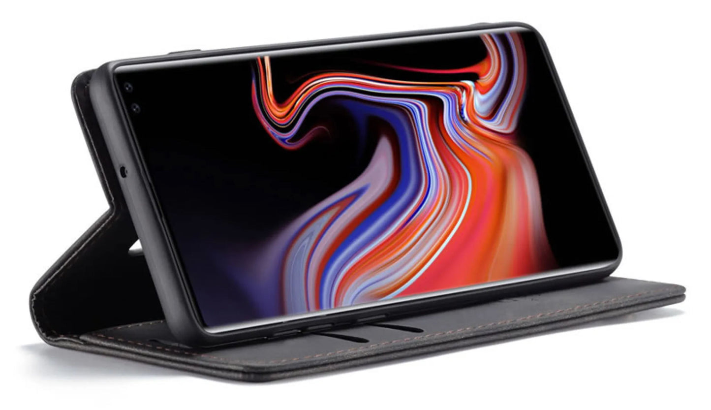 Galaxy S10 Plus Wallet Premium Case Leer - Zwart