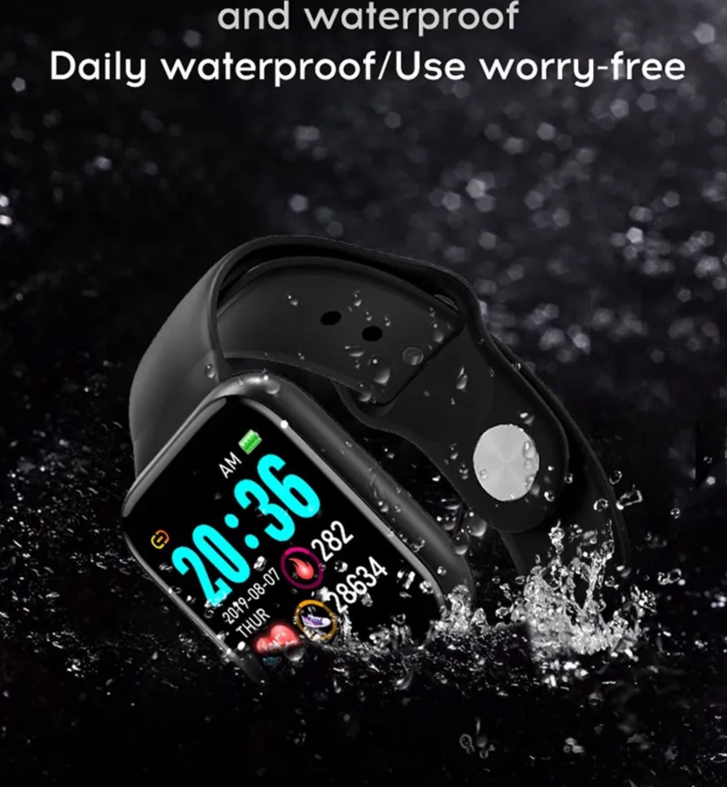 Smartwatch mit Bluetooth – Herzfrequenzmesser – Aktivitätstracker – Schwarz
