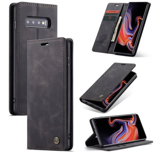 Galaxy S10 Plus Wallet Premium Case Leer - Zwart
