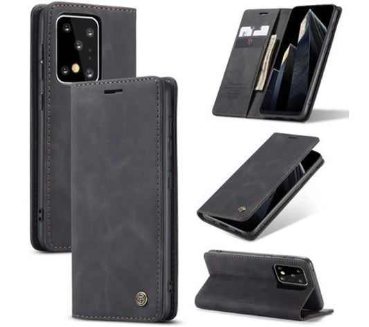 Galaxy S20 Plus Wallet Premium Case Leer - Zwart