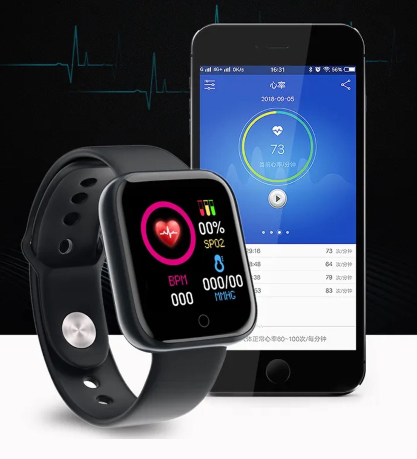 Smartwatch met Bluetooth - Hartslagmeter - Activity tracker - Zwart