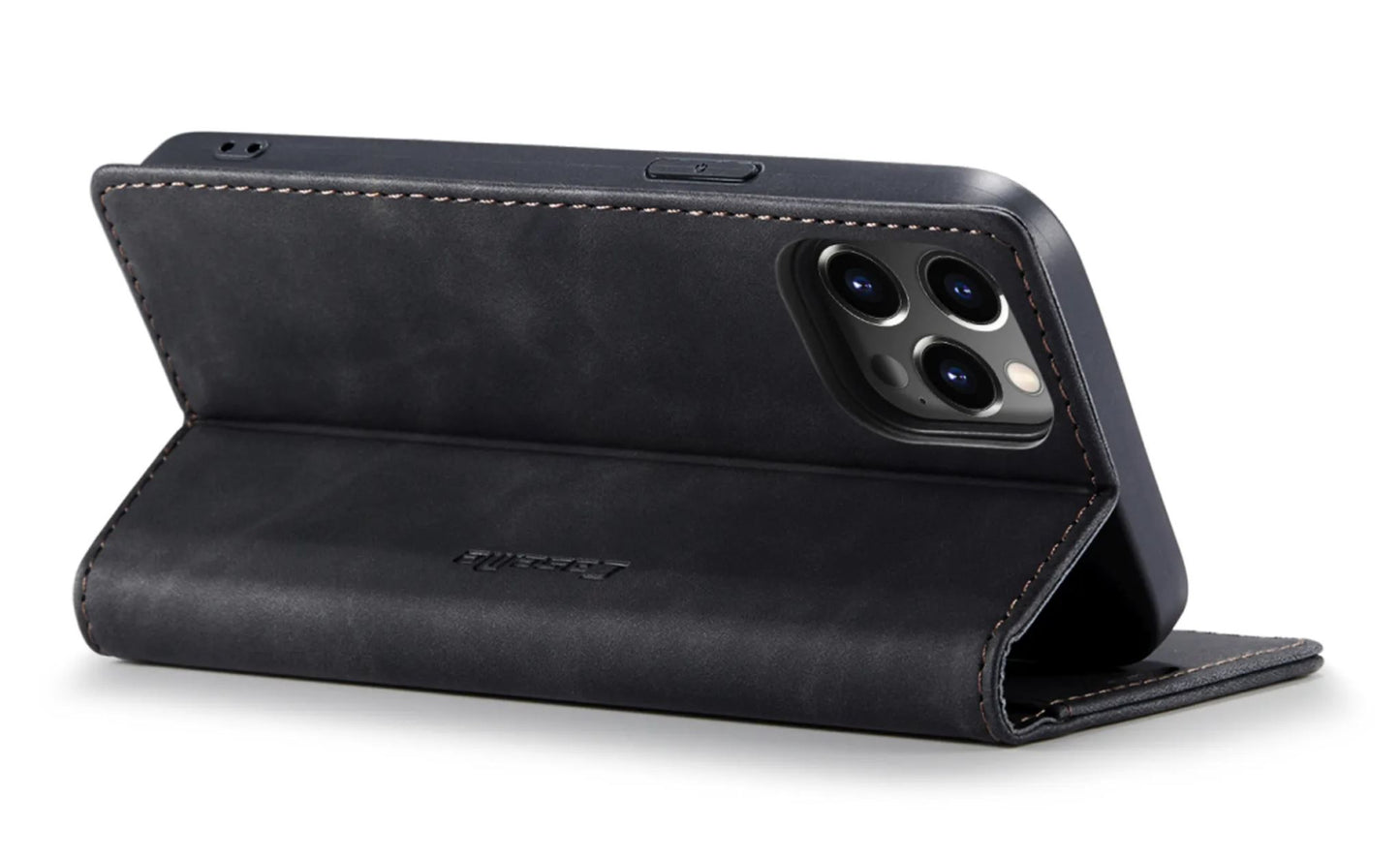 Étui Portefeuille Premium en Cuir pour iPhone 14 Pro - Noir