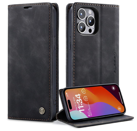 iPhone 15 Pro Wallet Premium Case Leer - Zwart